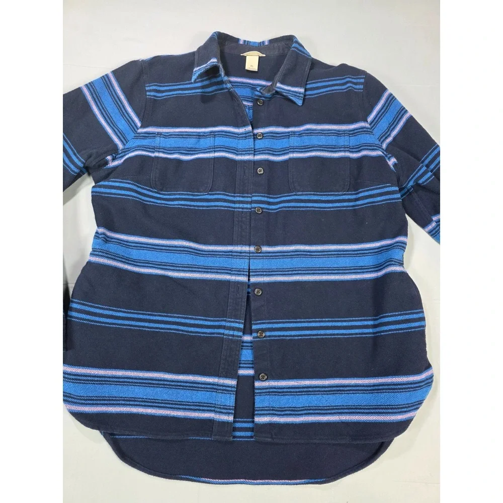Duluth Trading Co Navy Blue Striped Heavy Cotton Overshirt Jacket‎ Shacket XL